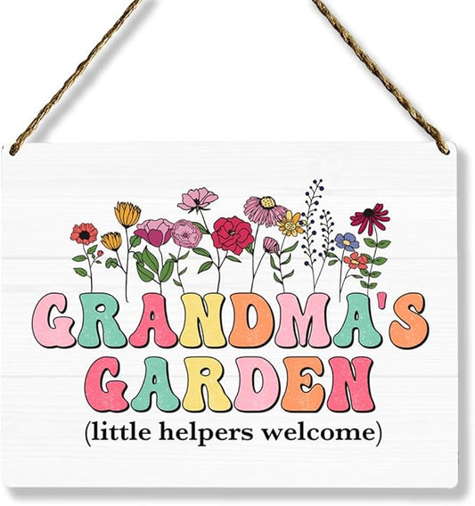 Grandma's Garden Wooden Sign Decor, Indoor Decoration Hanging Signs 8x10 Inches, Outdoor Garden Decor Yard Wall Hanging Decor Sign, Mothers Day Gifts Birthday Gifts for Mom Grandma