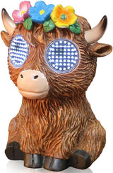 Solar Garden Statue with LED Lights, Dynamic Blinking Lights and Flowers, Outdoor Garden Figurine for Patio Porch Lawn Backyard Decor, Housewarming Gifts for Women (Highland Cow)