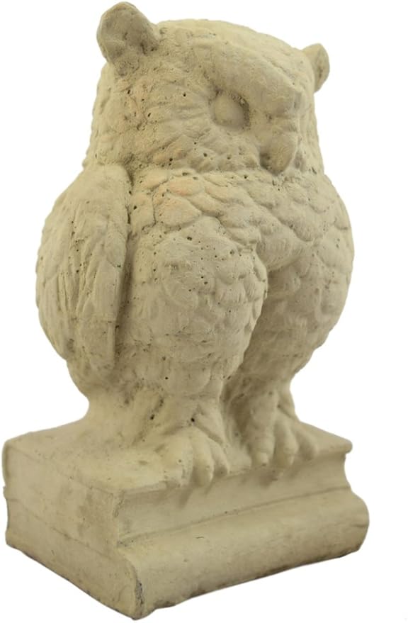 Modern Artisans Small Wise Owl Cast Stone Garden Statue, 8" Vintage-Style
