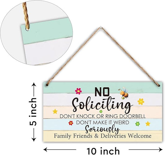 Wood Hanging Decor Sign, No Soliciting, Don't Knock or Ring Doorbell, Rustic Wood Front Door Plaque Wall Art Decor Gift, 10" x 5" Wood Decor Hanging Sign for Porch Yard Farmhouse House Outdoor-07