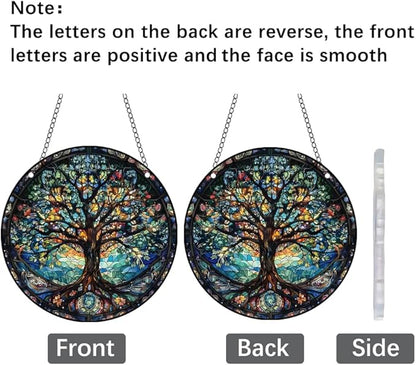 Tree of Life Stained Glass Window Hangings with Chain – Acrylic Tree Ornament for Garden, Patio and Indoor Decor, Housewarming Gift for Mom, Grandma and Nature Lovers
