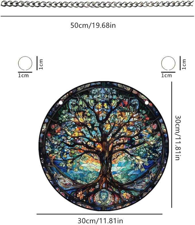 Tree of Life Stained Glass Window Hangings with Chain – Acrylic Tree Ornament for Garden, Patio and Indoor Decor, Housewarming Gift for Mom, Grandma and Nature Lovers