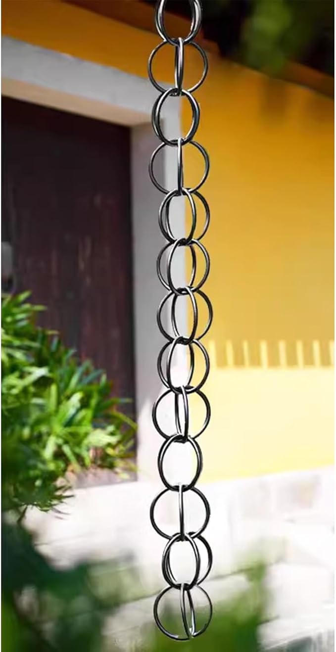 Black Rain Chains for Outside, Metal Double Loop Rain Gutter Chains 6ft 8.5ft 12ft, Gutter Chain Downspout, Garden Porch Rain Catcher Chain(1.8m/6ft)