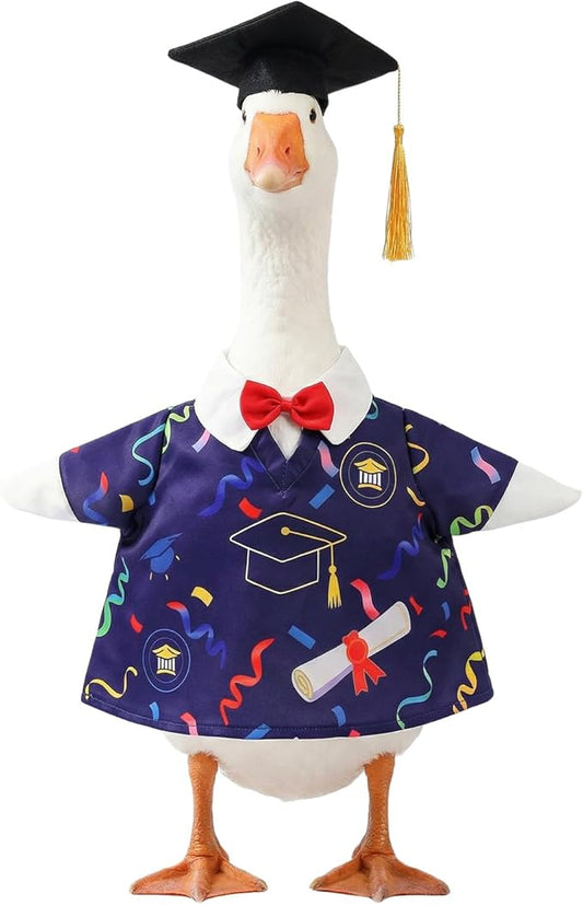 Graduation Lawn Goose Outfit, Blue Academic Graduation Gown and Mortarboard Cap Fits 23 Inch Yard Porch Goose for Yard Garden Outdoor Statue