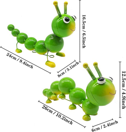 Cruis Cuka Metal Caterpillar Statue Yard Art Garden Decor for Outside Patio Lawn Ornaments Fence Decorations Gift for Family,Friends,Garden Lovers - Set of 2(Green)