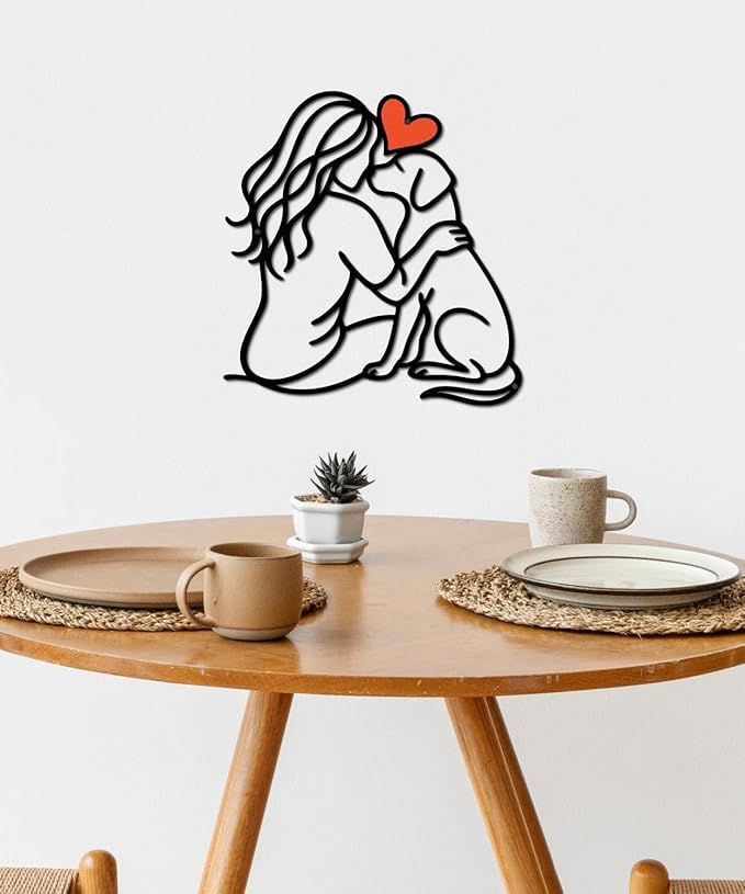 Putuo Decor Modern Minimalist Pet Love Metal Wall Art Line Heartwarming Dog Wall Decor for Living Room, Bedroom