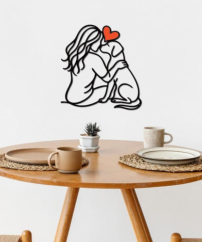 Putuo Decor Modern Minimalist Pet Love Metal Wall Art Line Heartwarming Dog Wall Decor for Living Room, Bedroom