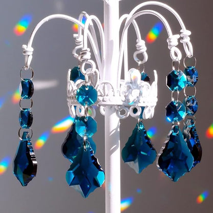20pcs Crystal Maple Leaf Chandelier Prism Replacement Pendant Connected Glass Octagon Beads Chain for Chandelier Christmas Decoration 38mm (Peacock Blue)
