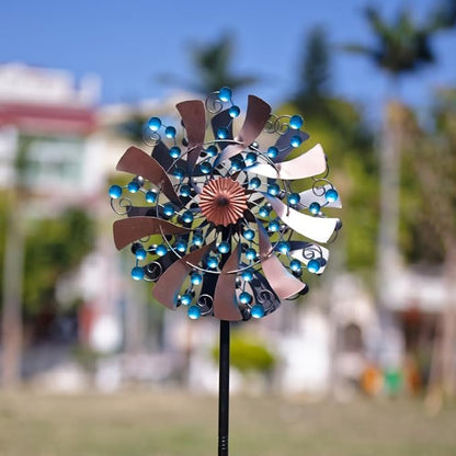 VEWOGARDEN Kinetic Wind Spinners Outdoor 13" Dia Metal Wind Spinner with Stakes Yard Art for Garden Patio Lawn Decorations, Blue & Antique Bronze