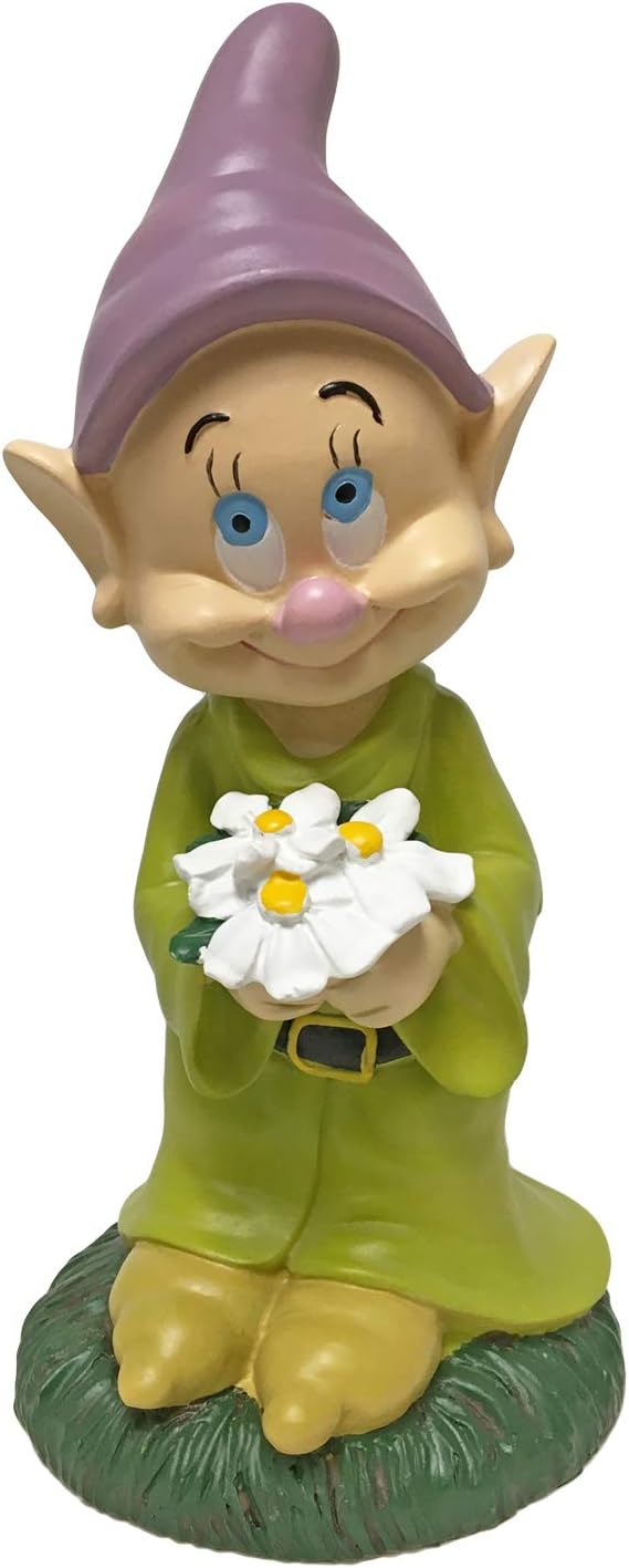 Dopey Holding His Flower Outdoor Statue, Large 10 Inches, Classic Snow White & 7 Dwarfs Collection, Hand-Painted, Official Disney Licensed Product