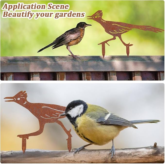 CREATCABIN 2Pcs Rusty Birds Fence Decoration Outdoor Metal Birds Decor for Yard Art Metal Craft Statue Ornaments Iron Sculptures Stakes Rustic Garden Decor for Farmhouse Yard Wall