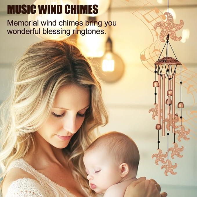 ORIGACH Starfish Wind Chimes, Metal Wind Chimes for Outside, Decor for Lawn, Patio, Home, Garden, Large Animal Wind Chime Gifts for Birthday Family & Friends