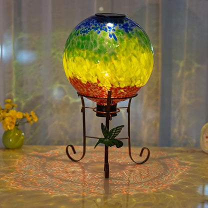 Stargarden Solar Powered Gazing Ball, 10 Inch Glass Gazing Globe, Decorative Gazing Balls with Metal Ball Stand, Colorful Solar Globes for Patio, Lawn, Garden Decor