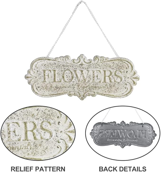 Chic Metal Garden Sign - Hanging Flower Sign Yard Decor - Rustic Farmhouse Backyard Outdoor Wall Decor