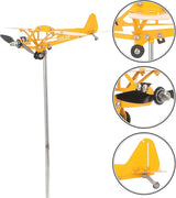 Metal Airplane Wind Spinner Outdoor Garden Decoration Yellow Small 28x18cm Iron Art Weather Vane Patio Yard Sculpture