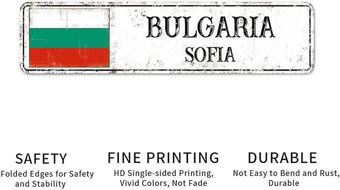 Personalized Bulgaria Street Sign Bulgaria Flag Metal Sign Capital City of Bulgaria Metal Sign Road Rustic Wall Art Country City Indoor & Outdoor Decor for Home Man Cave Door Porch Garden 12x3in