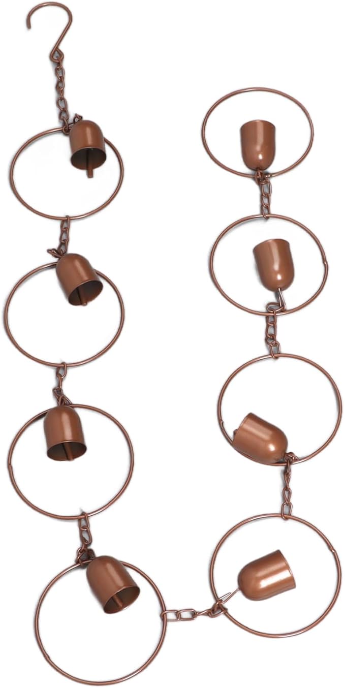 Hanging Rain Chime Metal Beautiful Sound Decorative Bell Shaped Rain Chain for Gutter Drainage Outside Garden, 47in