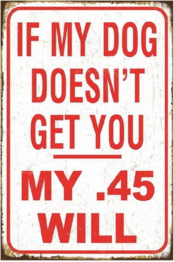 Funny No Trespassing Sign, Metal Warning Tin Signs, My .45 Will Get You, Yard Sign Garage Farm Garden Wall Decor Sign Plaque Outdoor for Home Fence 8 X 12 Inches