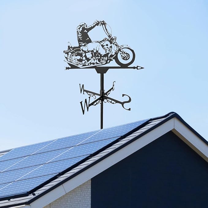 Black Weather Vane Animal Statue Wind Direction Indicator Garden Measuring Tool Crafts Ornament, Motorcycle