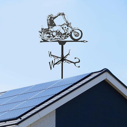 Black Weather Vane Animal Statue Wind Direction Indicator Garden Measuring Tool Crafts Ornament, Motorcycle
