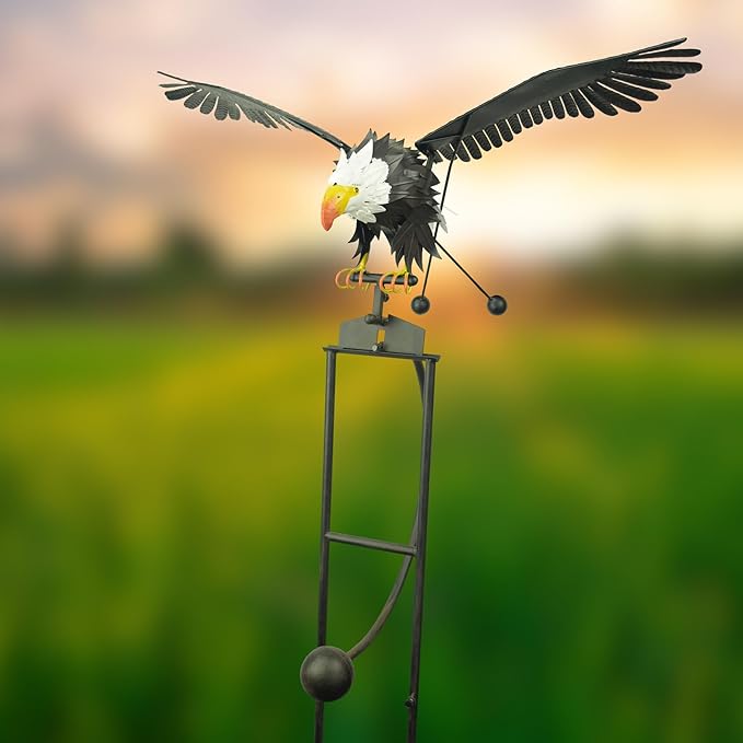 Red Carpet Studios Garden Stake Metal Rocker Gardening Yard Art, 58.5" Tall with 38" Wingspan, Bald Eagle