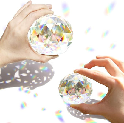 2 Pack Clear Crystal Ball Prism Window Rainbow Maker Window Prisms Suncatcher for Feng Shui, (80mm+60mm)