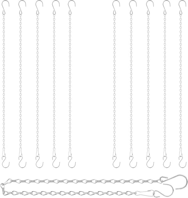 RIFNY Silver Chain for Hanging Plants, 24 Inch Small Plant Chains for Hanging Baskets Kits with Hooks for Bird Feeders Planters Billboards Lanterns Wind Chimes Ornaments Outdoor Indoor Use (10 PCS)
