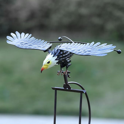 Metal Swinging Owl Wind Spinner for Yard and Garden Decor, Outdoor Metal Windmill Art Deco, Lawn Decorations Wind Sculpture and Spinner, Garden Stake Decorative Kinetic Sculpture (Eagle)