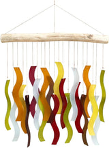 OMA Glass Wind Chime – Handmade Recycled Glass & Driftwood Chime for Garden Patio Decor – Multi Color Hanging Chime for Garden, Patio Or Indoor Decor Sun Catcher Gift - Large 20"