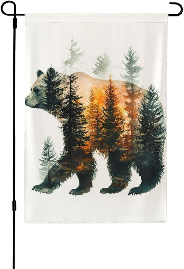 Bear Garden Flags 12×18 Inch Forest Double Sided Decorative Yard Banner Seasonal Flag for Outdoor Outside Decor