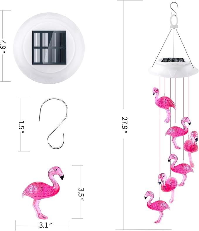 Solar Flamingo Flamingo Wind Chimes, Birthday Gifts for Mom Grandma Dad, IP65 Waterproof Memorial with 7 Color Changing LED Lights, Outdoor Decor Garden Yard Decorations