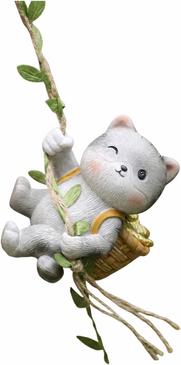 Cat Decor Garden Statue - Hanging Cat Figurine for Outdoor Patio, Cute Mini Resin Animals Yard Art, Garden Sculptures & Statues for Tree Decorations