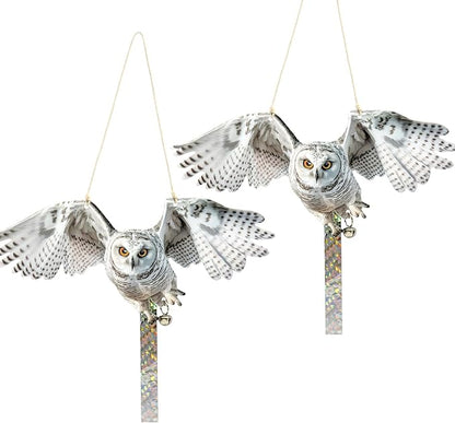 2Pack Fake Owls Hawk Plastic Owl, Reflective Hanging Owl Decoration, Barn Swallow Deterrent Garden Owls Scare Devices for Indoor Outdoor Garden,Yard