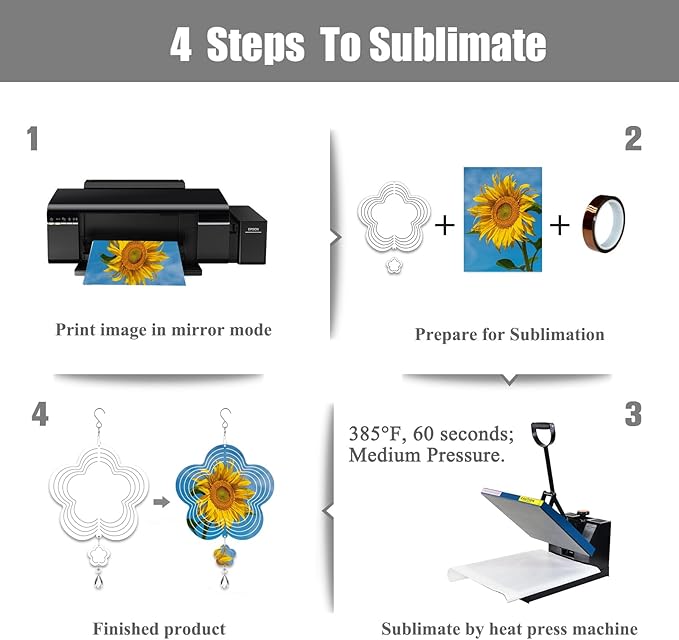 4Pack 8inch Sublimation Wind Spinner Blanks 3D Aluminum Metal Wind Sculpture Kinetic Spinners for Yard and Garden Indoor Art Ornaments Hanging Decoration (Petal Flower)