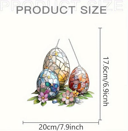 Easter Sun Catcher for Window Hanging with Easter Eggs Designs Cute Ornament Full Cover Acrylic Stained Glass for Garden Party Decor Women Friends Easter Gift