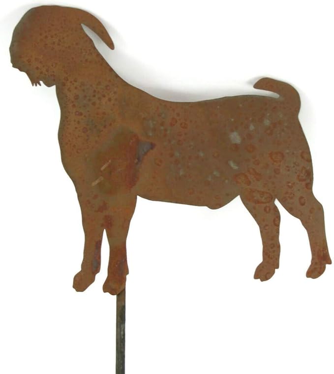 Pets and Farm Animals Metal Garden Landscape Stake (8.75" Wide Goat on Stake, Naturally Rusted)