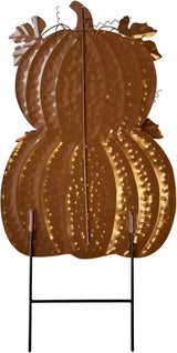 Rustic Metal Stacked Pumpkin Garden Stake Indoor Outdoor Welcome Decoration Hanging Metal Double Pumpkins Yard Signs for Fall Harvest Decor Thanksgiving Halloween Lawn Decoration