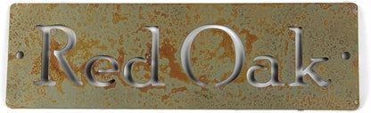Classic Metal Garden Markers Clearance Items 20 to 33 Inches Tall (Red Oak Hanger with holes at sides, Naturally Rusted)