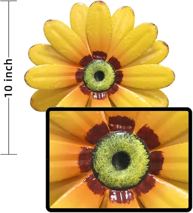 YEAHOME 10'' Sunflower Wall Decor, Metal Flower Wall Art Decorations, Sunflower Spring Yard Garden Decor Hanging for Kitchen, Bathroom, Handmade Gift for Indoor or Outdoor, Set of 2 Wall Sculptures