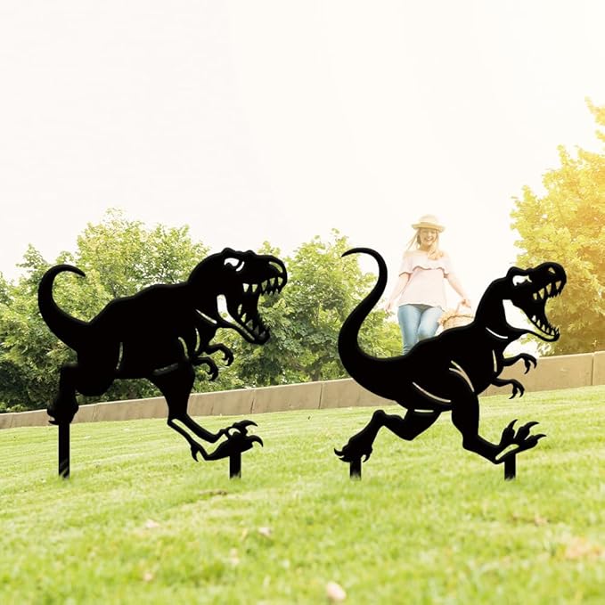 SUPERDANT 2PCS Metal Dinosaur Garden Decor for Outside Tyrannosaurus Rex Yard Stakes for Decorations Outdoor Statues Iron Art Stake Decorative Silhouette Lawn Ornament Patio Porch Farmhouse Decor Gift