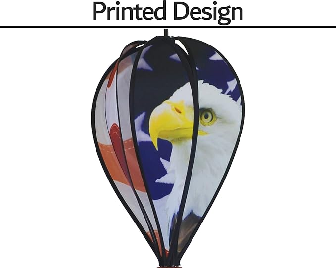 In the Breeze 0979 American Flag and Eagle Hot Air Balloon Spinner-Outdoor Hanging Decoration, Multi-Colored