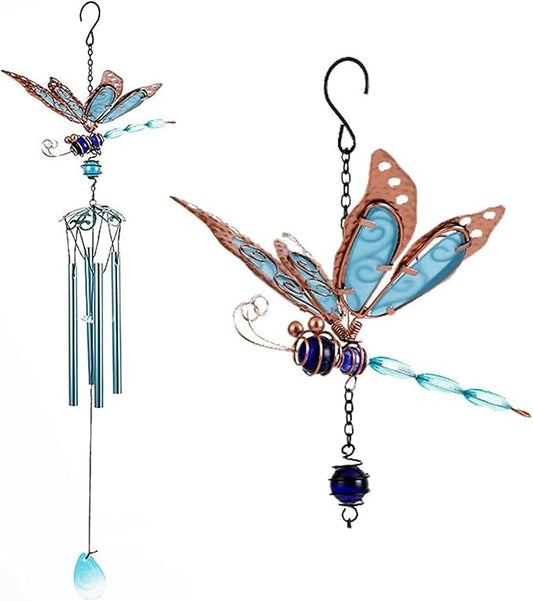 Luminous Dragonfly Butterfly Wind Chimes-Creative Hanging Glow in Dark Night Outdoor Windchimes Decoration for Home Garden Window Yard Patio (Dragonfly) Blue