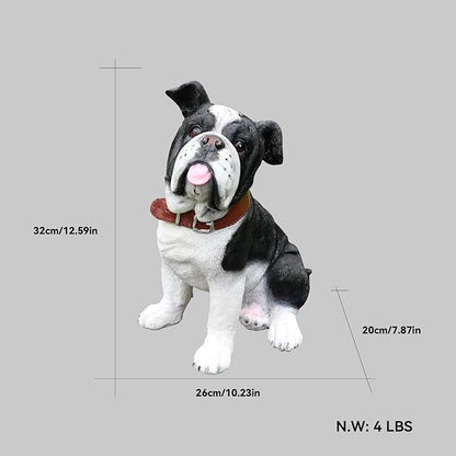 Outdoor English Bulldog Dog Statue with Interchangeable Welcome sign and Detachable Solar Lantern –LED Light Garden Dog Sculpture Décor Garden Statue Outdoor dog statue Cute Puppy Yard Porch Gift