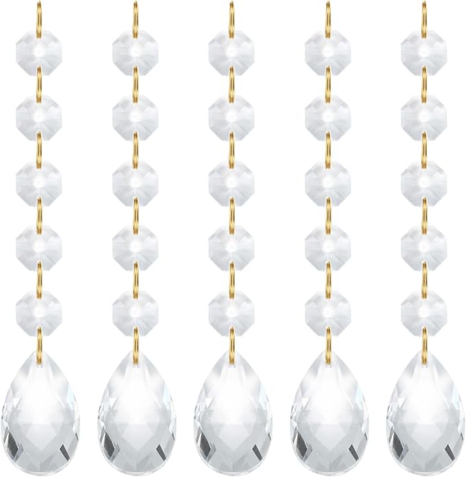 PATIKIL Teardrop Crystal Chandelier Pendants Beads, 5 Pack 135mm Length 38mm Chandelier Prisms Parts Ornaments Hanging Beads for DIY Arts Crafts Decoration, Clear