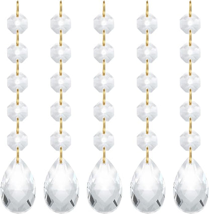 PATIKIL Teardrop Crystal Chandelier Pendants Beads, 5 Pack 135mm Length 38mm Chandelier Prisms Parts Ornaments Hanging Beads for DIY Arts Crafts Decoration, Clear