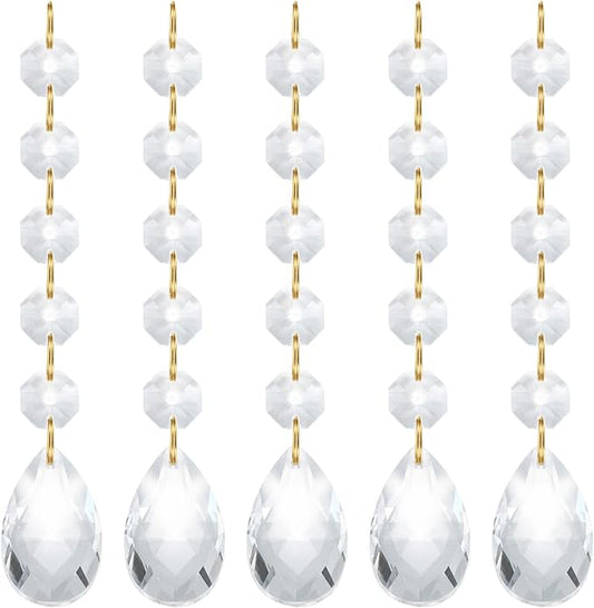 PATIKIL Teardrop Crystal Chandelier Pendants Beads, 5 Pack 135mm Length 38mm Chandelier Prisms Parts Ornaments Hanging Beads for DIY Arts Crafts Decoration, Clear