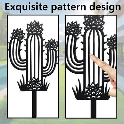WADORN Cactus Metal Decorative Garden Stakes, Tropical Plant Silhouette Metal Outdoor Statues Funny Garden Ornament Gifts Black Yard Art Decoration for Outdoor Backyard Patio Lawn Walkways