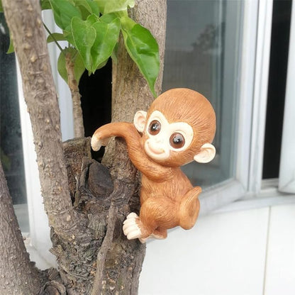 Ebrima Set of 3 Cute Animal Figurines Planter Pot Hanger Decorations, Resin Hanging Climbing Monkey Sculpture Outdoor Statues Ornaments for Flower Pot Garden Decor (3 Monkeys)