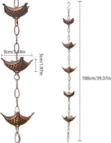 Rain Chain Copper Imitation for Gutters 3.3ft with 5 Cups Easy Install Catcher Outside Courtyards Replacement Downspout B