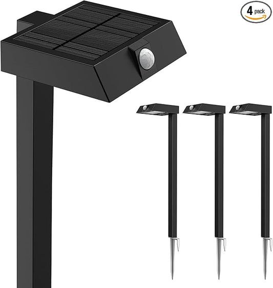 XMCOSY+ Solar Pathway Lights, 4 Pack All-Metal Motion Sensor Outdoor Lights Waterproof, 300LM Bright Garden Light for Yard, Backyard, Driveway, Walkway, 3 Lighting Modes (Warm/Cool White)